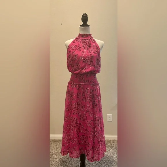 White House Black Market Floral Burnout Smocked Neck Midi Dress - Picture 5 of 12